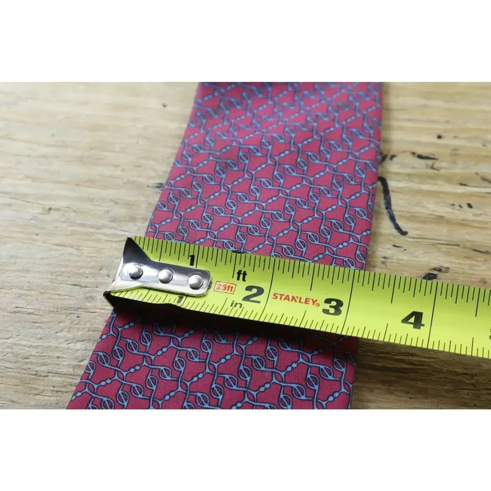 Hermes Tie Mens Silk Red Blue Chain Link Geometric Print France No Box